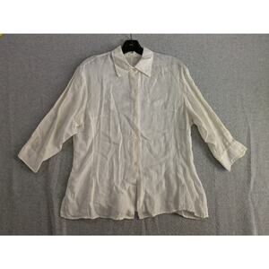 Cotton Belt Linen Top Women's Size 46 White Vintage Button Down Collared Top